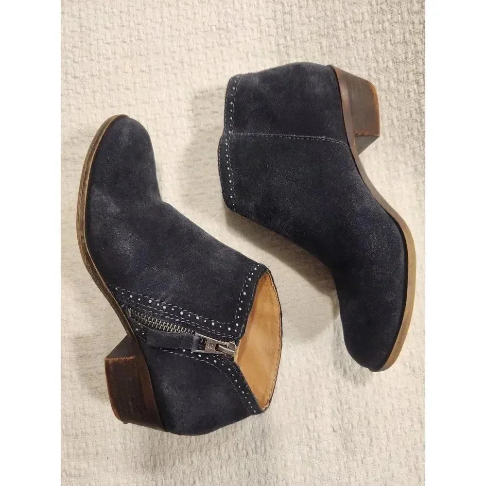 Lucky Brand Benna Black Suede Leather Zip Up Studded Ankle Boots